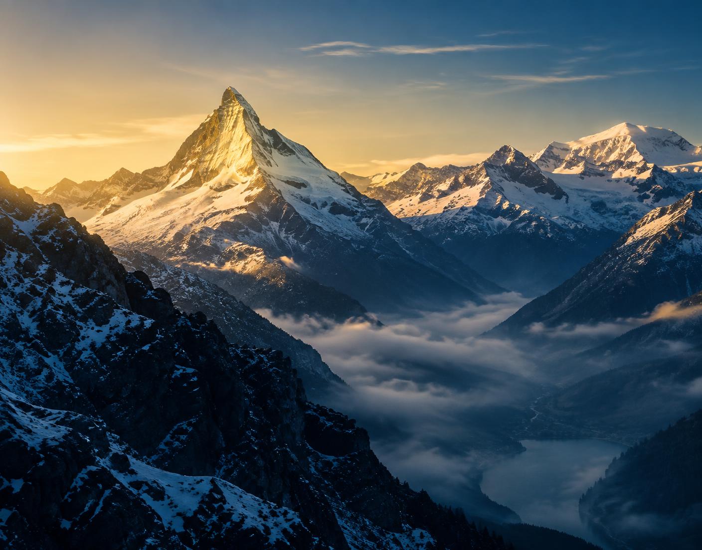 Alpine peaks at dawn